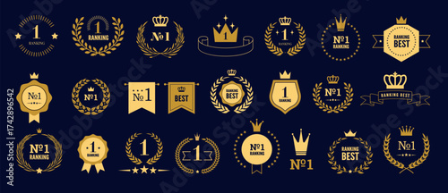 Award badges. Bestseller medals ranked logotype and text frames collection recent vector badges and borders for winners