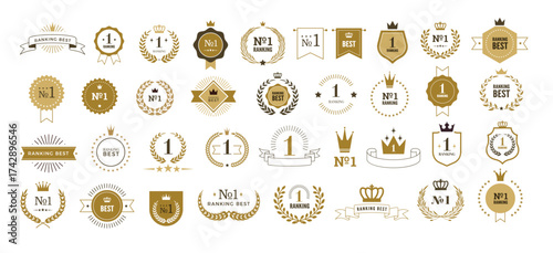 Ranked badges. Laurel awards frames winners badges recent vector design templates set