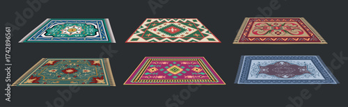 Carpets. Authentic traditional carpets with abstract ornament design recent vector templates