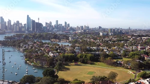 Inner West Birchgrove suburbs of Sydney in aerial panorama in soft morning light.