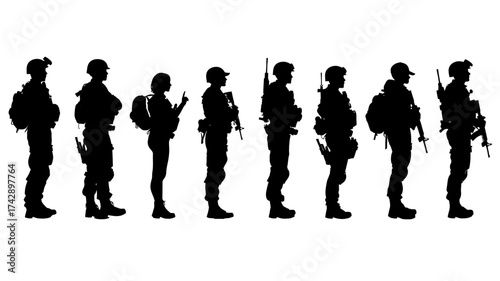 Collection of police officer silhouettes showing various poses and stances for design projects and creative applications