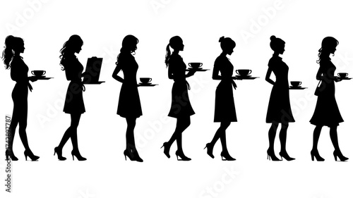 Collection of waiter and waitress silhouettes designed for restaurant or cafe themes in simple vector style