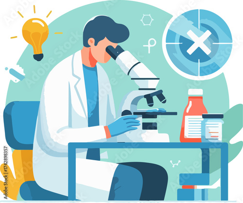 Medical_Laboratory_Science_Illustration_–_Researcher_in_Lab_Coat_Using_Micro
