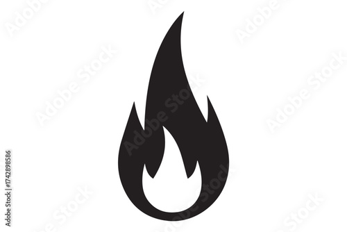 A black silhouette of a flame, representing fire, isolated on a transparent background