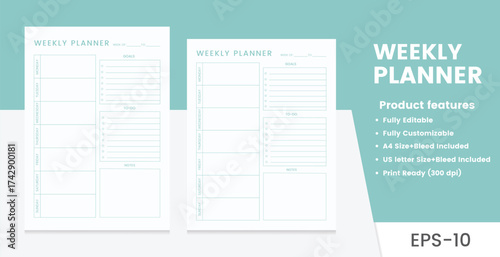 Weekly Planner Template, Printable and Editable Organizer