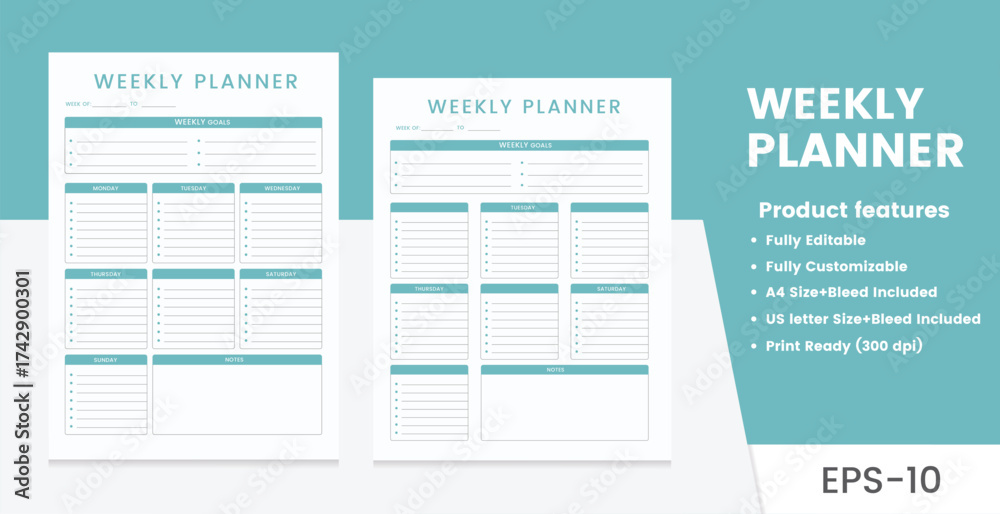 Obraz premium Weekly Planner Template,Printable and Editable Organizer