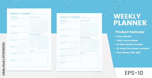 
Weekly Planner Template, Printable and Editable Organizer
