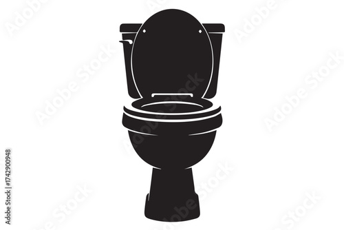 Black silhouette of a modern toilet with the lid up isolated on a transparent background