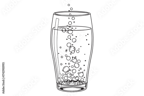 A clear glass of water with many small bubbles rising isolated on transparent background
