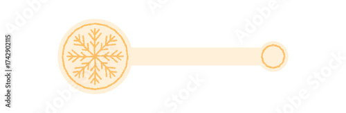 Sticker seal with orange snowflake icon in chalk style set on white, perfect as xmas badge or festive decoration for package lid designs. Winter graphic element for product label.