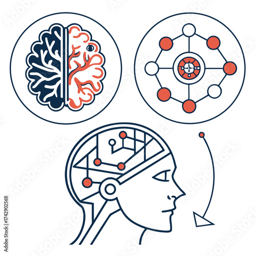 Illustration depicting human brain with neural network and artificial intelligence connections concept