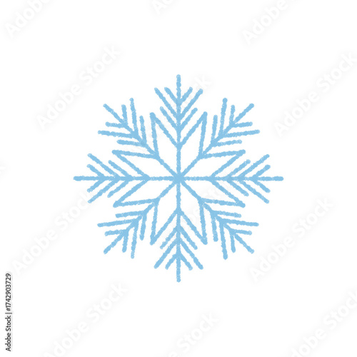 Chalk snowflake icon with blue frost detail. Ice crystal pattern forms a cold snow flake and frozen winter symbol. Suitable as xmas holiday decoration and chill season emblem.