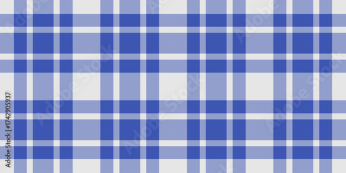 Classic blue plaid pattern. Seamless fabric texture for apparel, home decor, or backgrounds. Versatile textile design. Perfect for digital or print media.