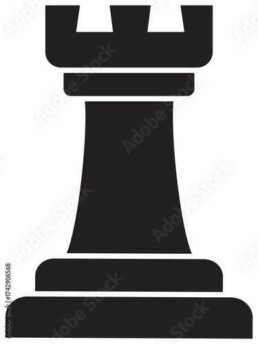 Black rook chess piece icon for strategy games