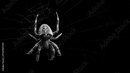 spider in the web with black background