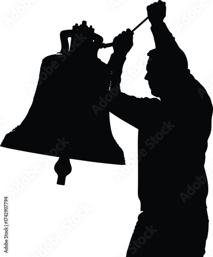 Bell ringing silhouette illustration, ceremonial alert and traditional gesture concept artwork for lifestyle, culture, and symbolic design