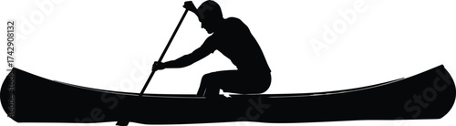Canoe paddling silhouette illustration, outdoor adventure and water sport concept artwork for lifestyle, nature, and motion design