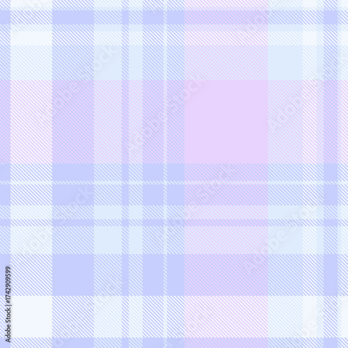 Pastel plaid pattern in light blue and lavender. Creates a soft, calming aesthetic. Suitable for backgrounds, textiles, and design projects needing a gentle touch.