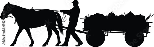 Horse cart silhouette illustration, traditional transport and rural labor concept artwork for agriculture, lifestyle, and heritage design