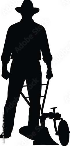 Manual plow silhouette illustration, traditional farming and soil cultivation concept artwork for agriculture, sustainability, and lifestyle design