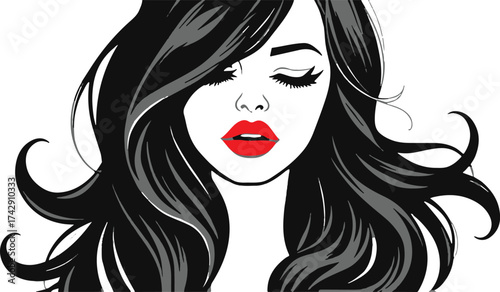 Lion roaring on a rock, black and white illustration.