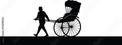 Rickshaw puller silhouette illustration, traditional transport and cultural labor concept artwork for heritage, mobility, and lifestyle design