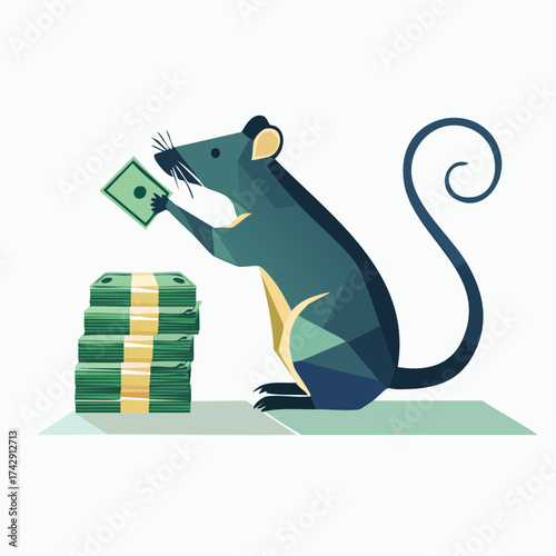 Financially savvy rat guarding its stash of cash