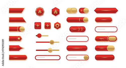 A seamless red and gold Chinese traditional pattern with circular motifs and cloud designs.