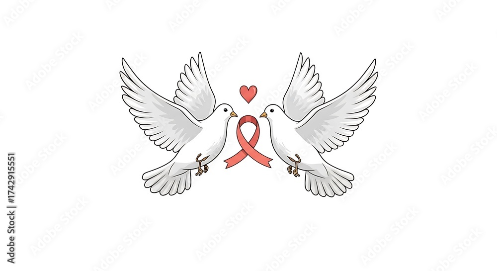Obraz premium Two Doves with Awareness Ribbon.