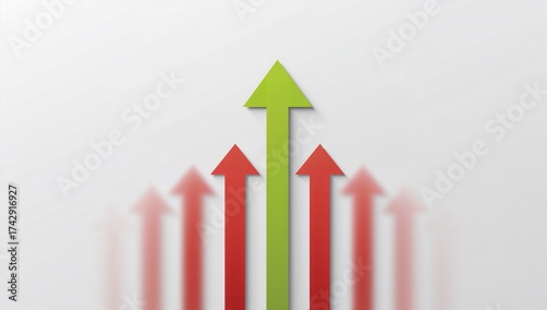 Dominant green arrow cutting through red arrows