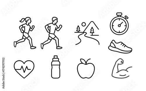 Cycling & Healthy Lifestyle Line Icons – Fitness, Adventure & Wellness