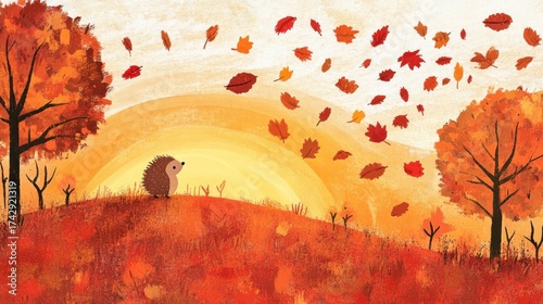 Hedgehog Autumn Scene