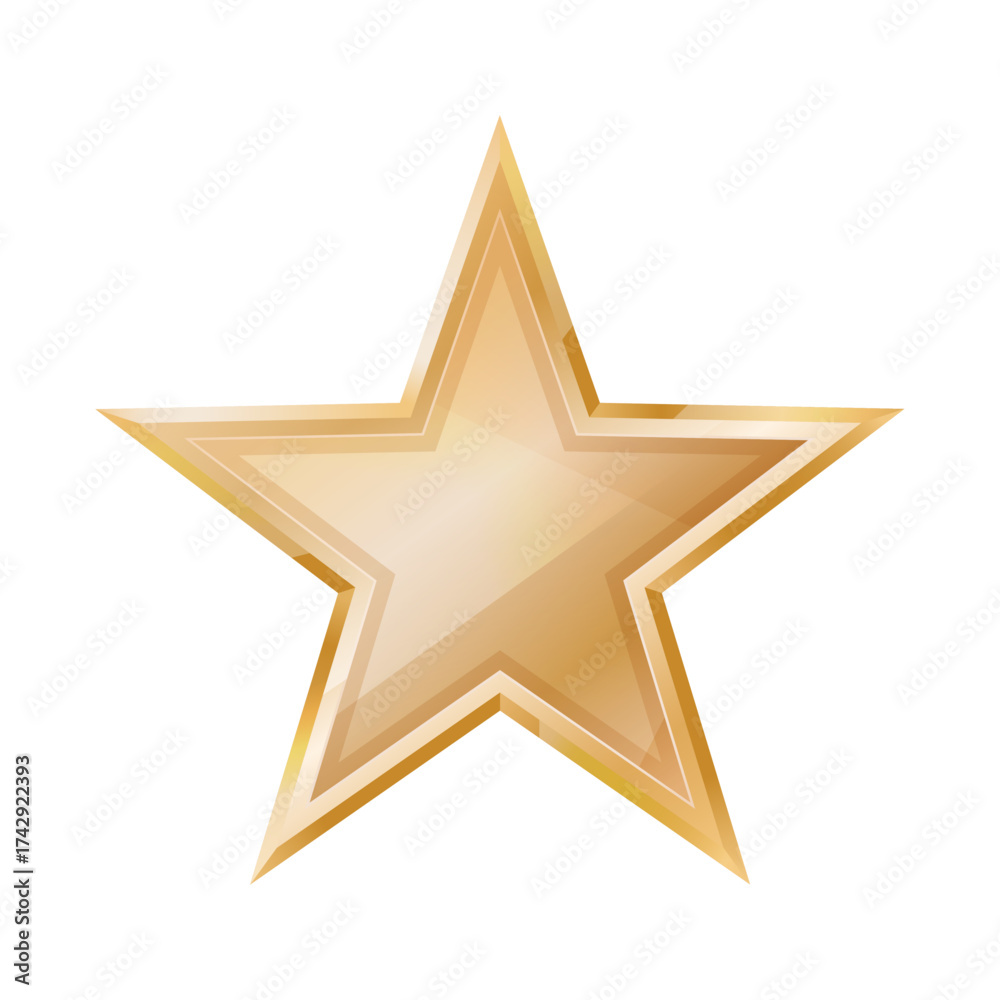 Fototapeta premium Gold star isolated on white background. Luxury template realistic five-pointed star with light effect celebration award design. Vector illustration