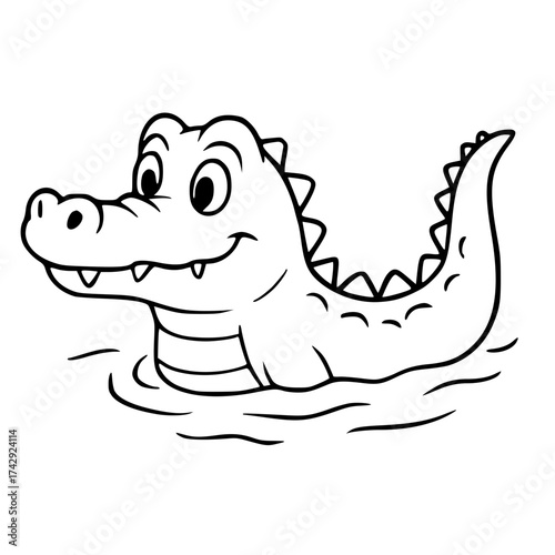 Vector for coloring, cute crocodile cartoon is bathing