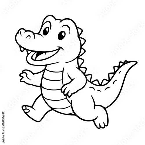 Vector for coloring, cute crocodile cartoon running