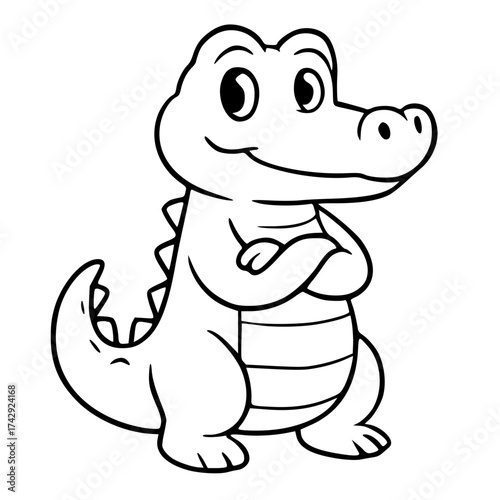 Vector for coloring, cute crocodile cartoon