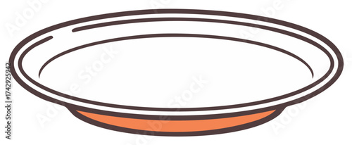 Isolated Illustration of an Empty Dinner Plate, Brown Rim, Vector Graphics