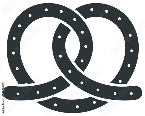 Stylized Pretzel Illustration with Sprinkles Dark Gray on White Background Icon Vector Graphics