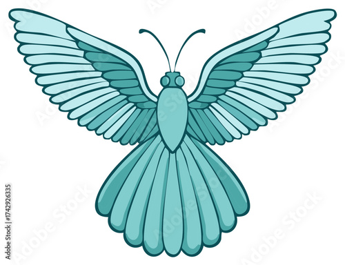 Stylized Teal Butterfly with Wide Wings Spread in Motion