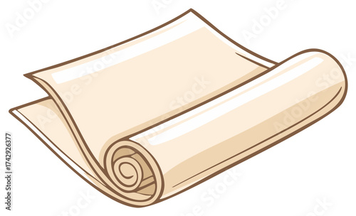 Blank beige paper scroll or folded sheet in a simple cartoon illustration style