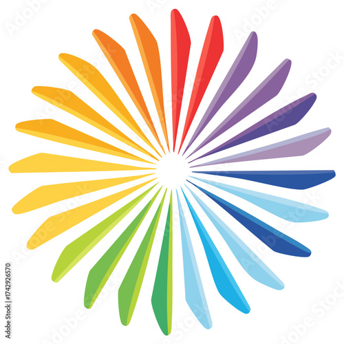 Rainbow Spectrum Radial Design Expanding Outward Colorful Abstract Petal Shapes Radiating from the Center Concept