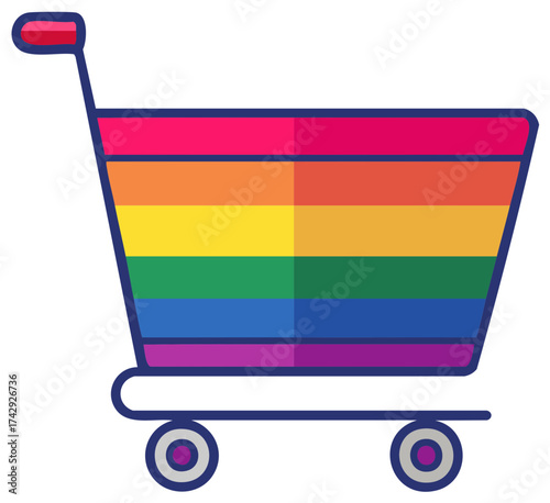 Colorful rainbow shopping cart illustration, symbol of pride and equality