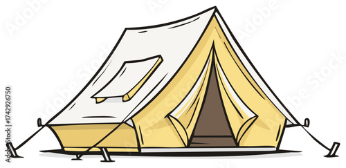 Illustrated traditional canvas tent perfect for comfortable outdoor glamping and camping