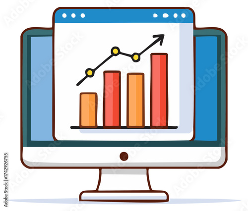 Computer monitor with business chart diagram and rising graph