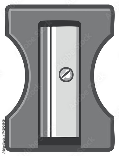 Gray pencil sharpener illustration, school supplies, simple design, minimalistic drawing