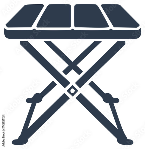 Simple icon of a collapsible folding stool or portable camping bench for outdoor activities