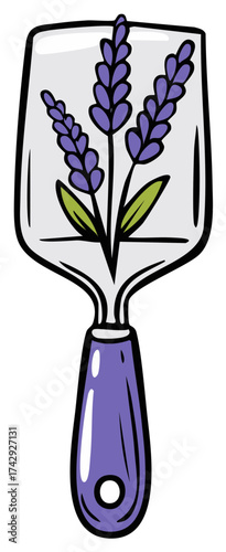 Stylized Paddle Brush with Lavender Illustration Design Elements for Hair Care and Wellness Products