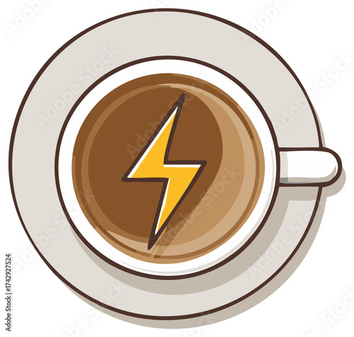 Cup of Coffee with Lightning Bolt Symbol Top View Vector Illustration