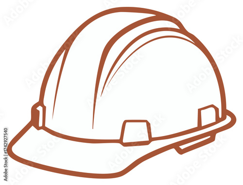 Brown outline vector illustration of a protective hard hat, essential safety gear for construction