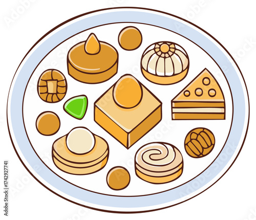Various Middle Eastern Sweets on a Plate Assortment of Confections Illustration